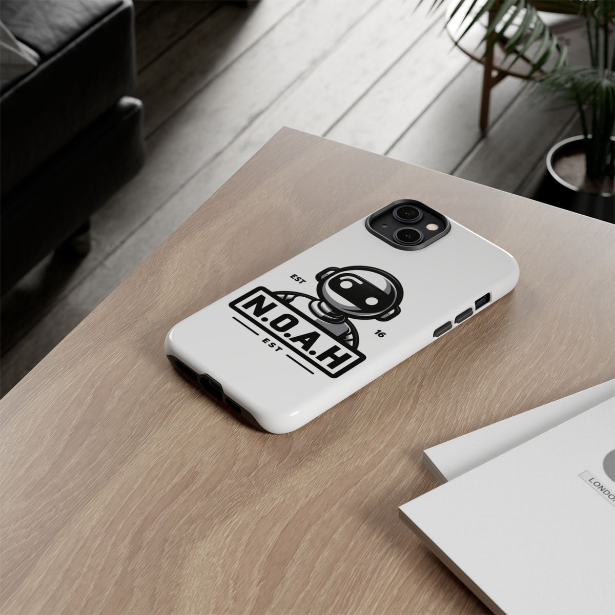 N.O.A.H™ Robot Phone Case — Retro Monochrome Tech Logo Protective Case