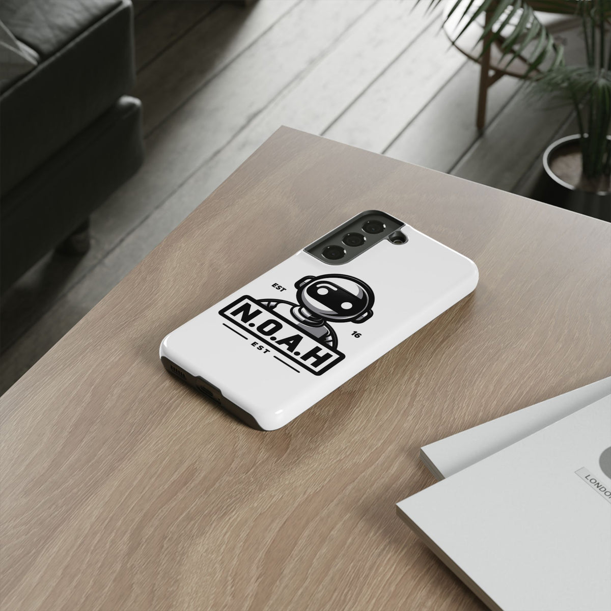 N.O.A.H™ Robot Phone Case — Retro Monochrome Tech Logo Protective Case