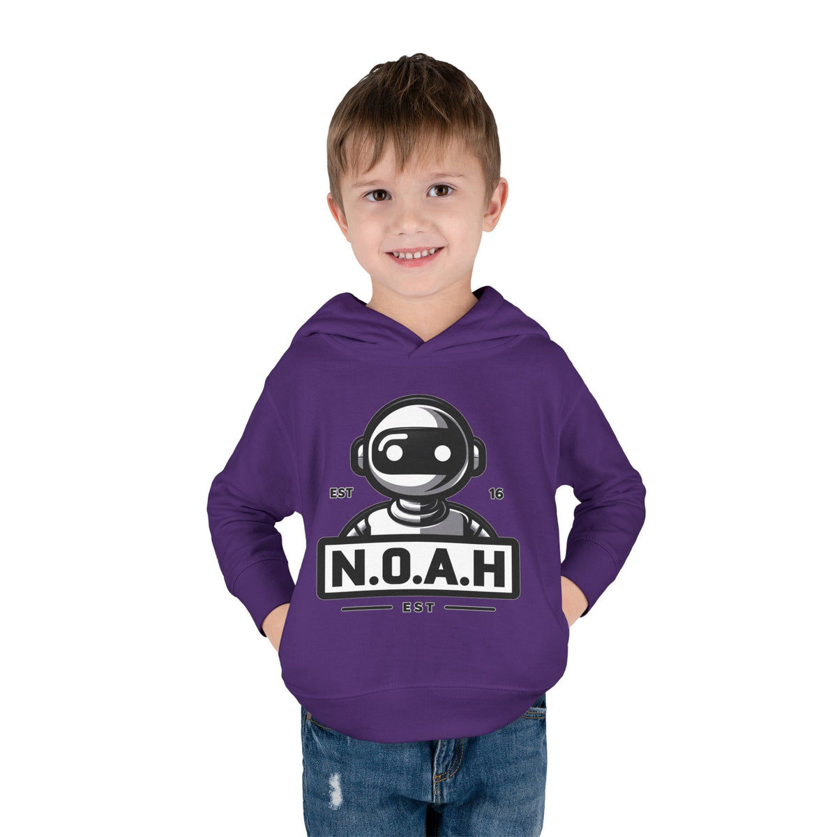 N.O.A.H™ Robot Kids Hoodie — Toddler Pullover with Logo front & Back 'Nation of All Humans' Graphic