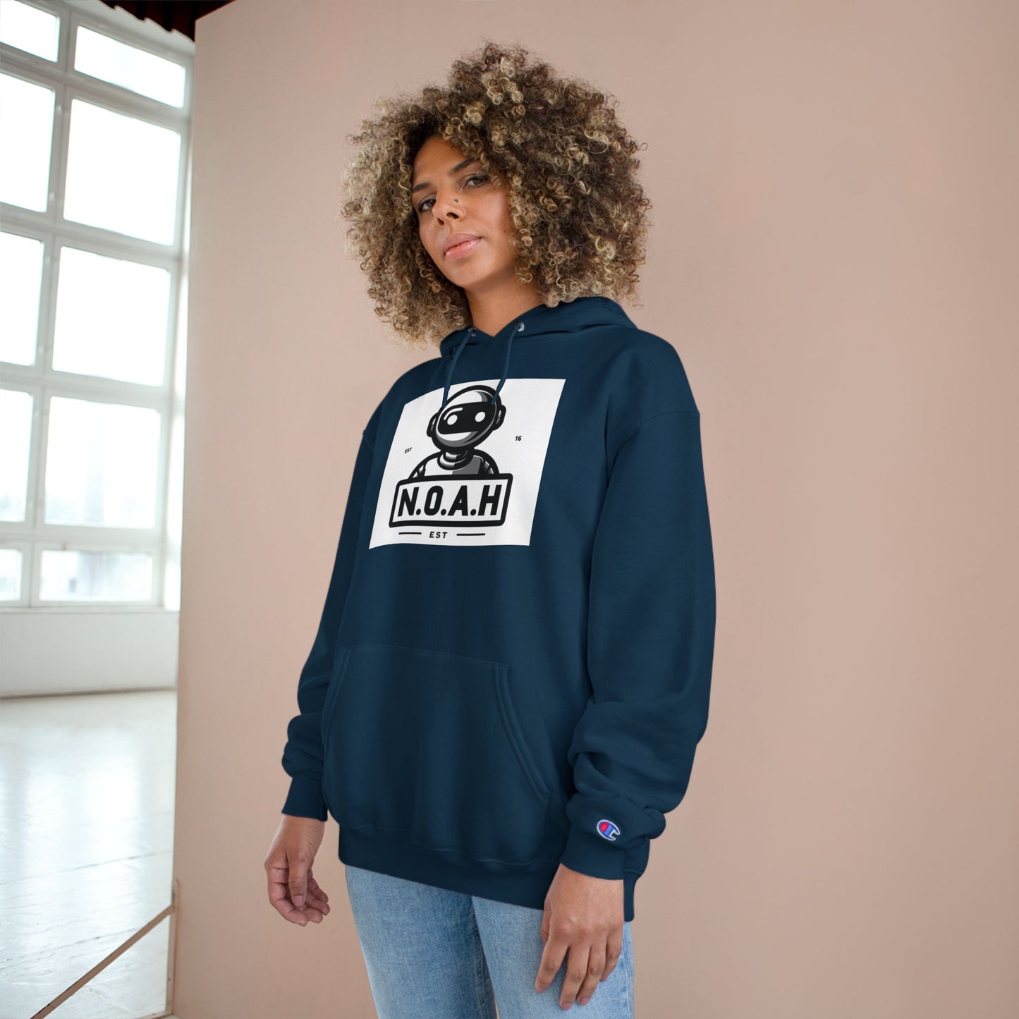 N.O.A.H™ Robot Head Hoodie — Vintage Space Logo Champion Pullover