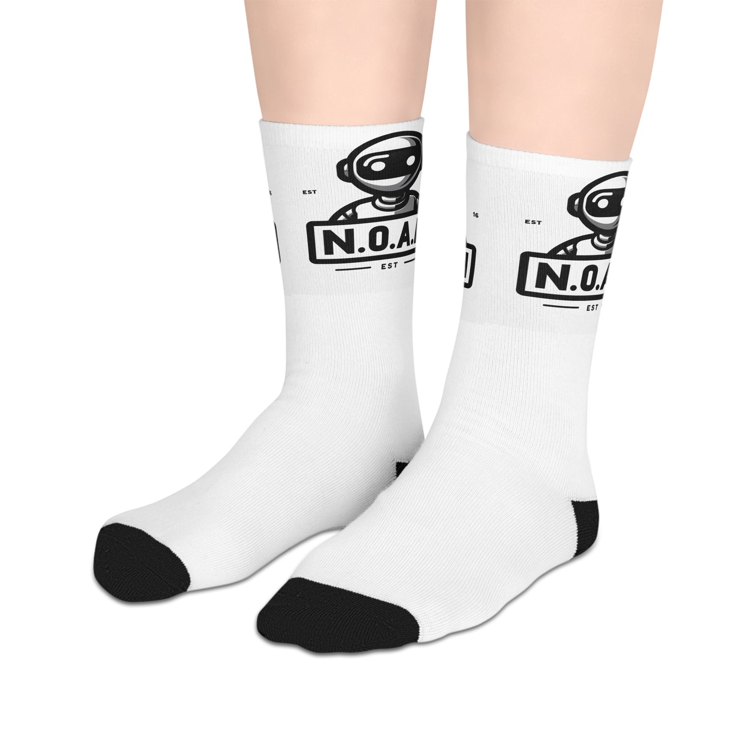 Mid-Length Socks —N.O.A.H™ Robot Head Graphic Crew Socks (EST 16)