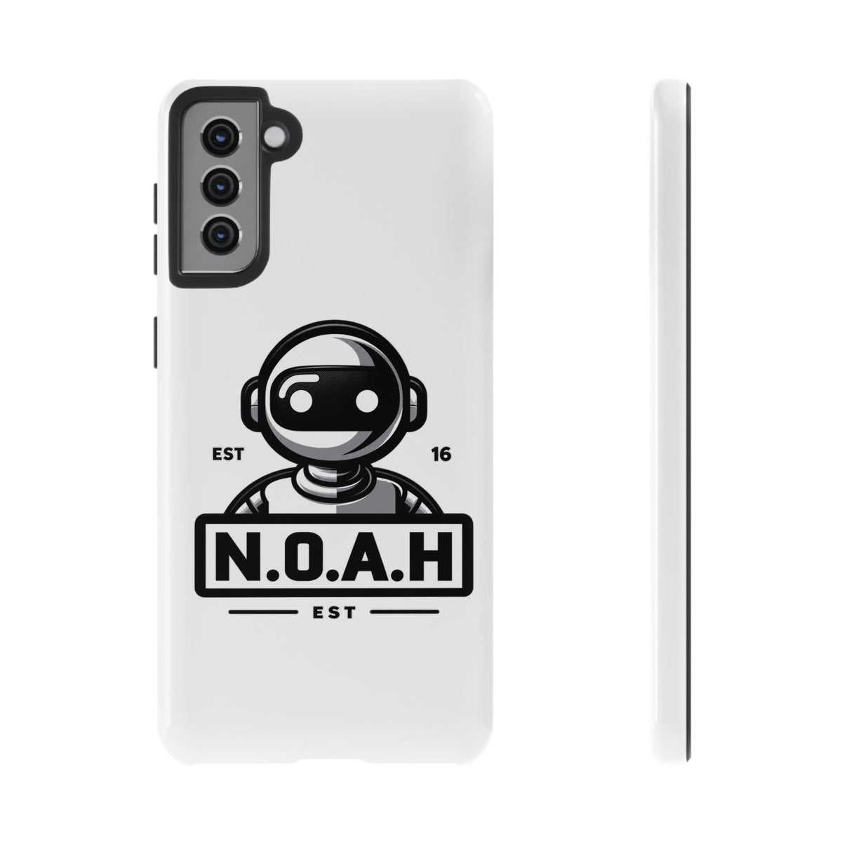 N.O.A.H™ Robot Phone Case — Retro Monochrome Tech Logo Protective Case