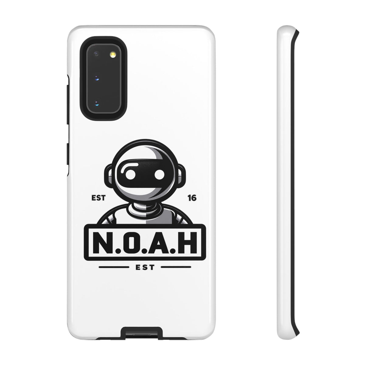 N.O.A.H™ Robot Phone Case — Retro Monochrome Tech Logo Protective Case