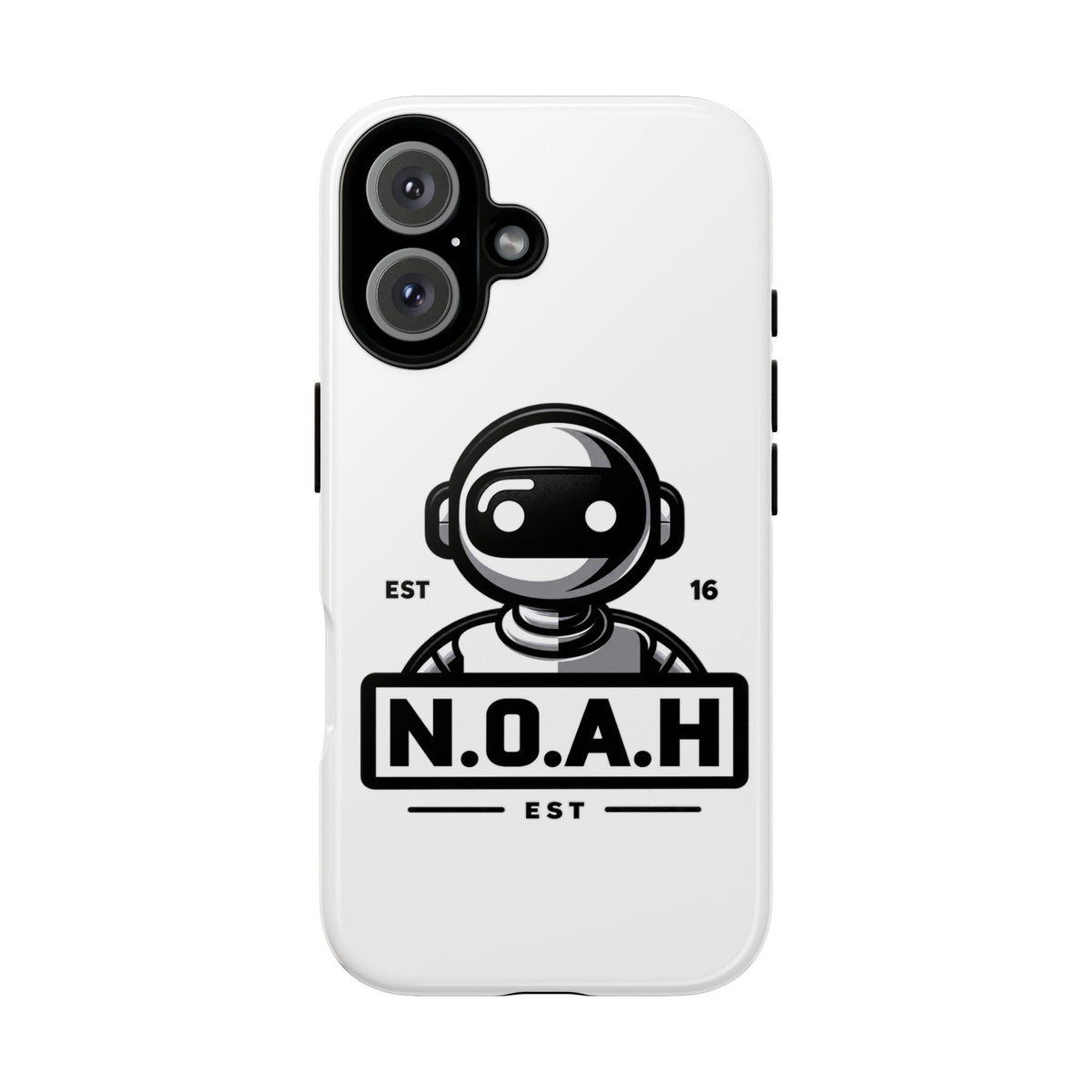N.O.A.H™ Robot Phone Case — Retro Monochrome Tech Logo Protective Case