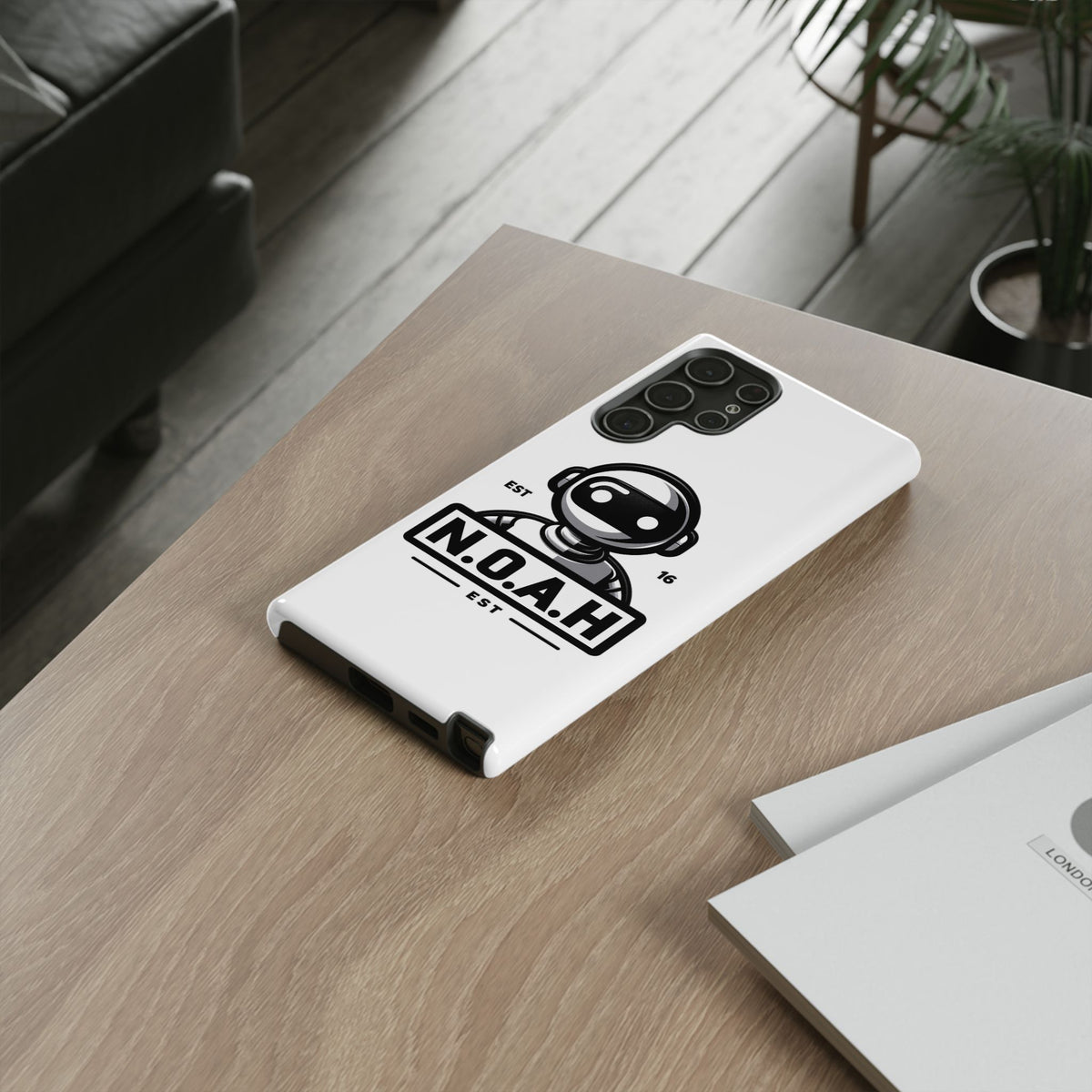 N.O.A.H™ Robot Phone Case — Retro Monochrome Tech Logo Protective Case