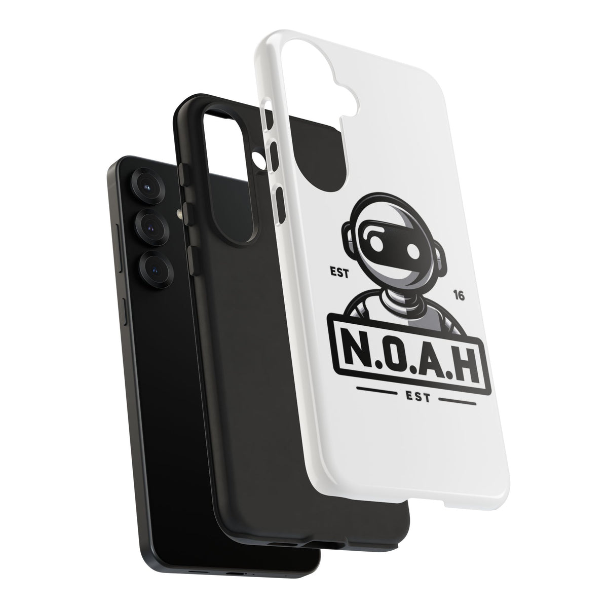 N.O.A.H™ Robot Phone Case — Retro Monochrome Tech Logo Protective Case