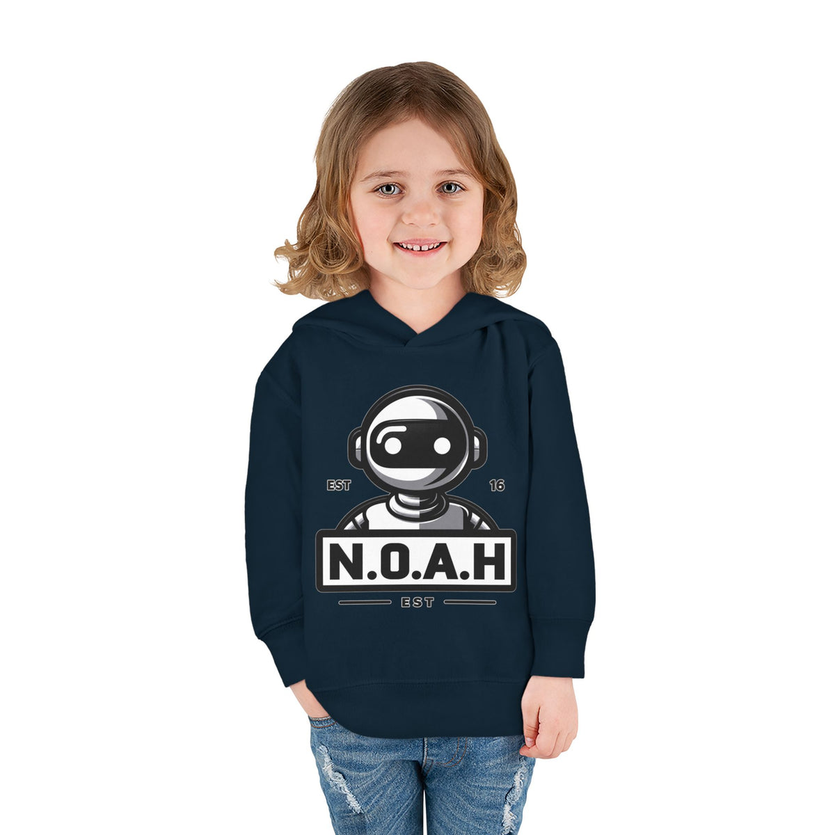 N.O.A.H™ Robot Kids Hoodie — Toddler Pullover with Logo front & Back 'Nation of All Humans' Graphic
