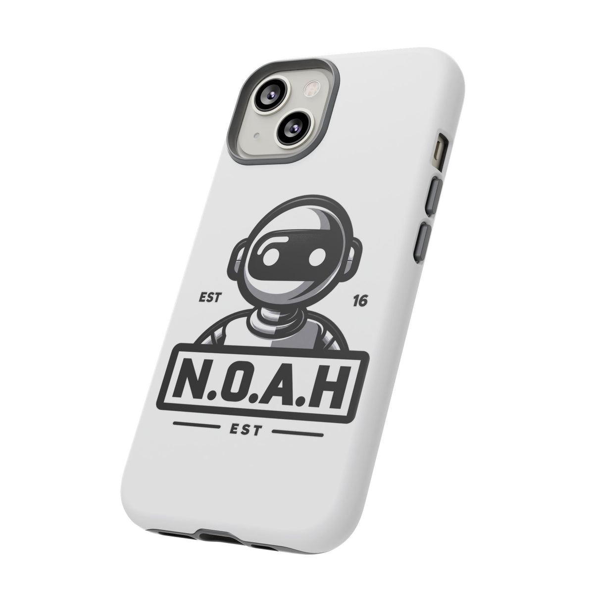 N.O.A.H™ Robot Phone Case — Retro Monochrome Tech Logo Protective Case