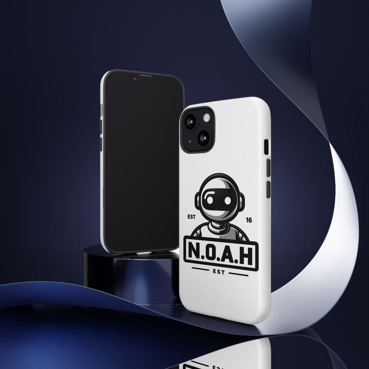 N.O.A.H™ Robot Phone Case — Retro Monochrome Tech Logo Protective Case