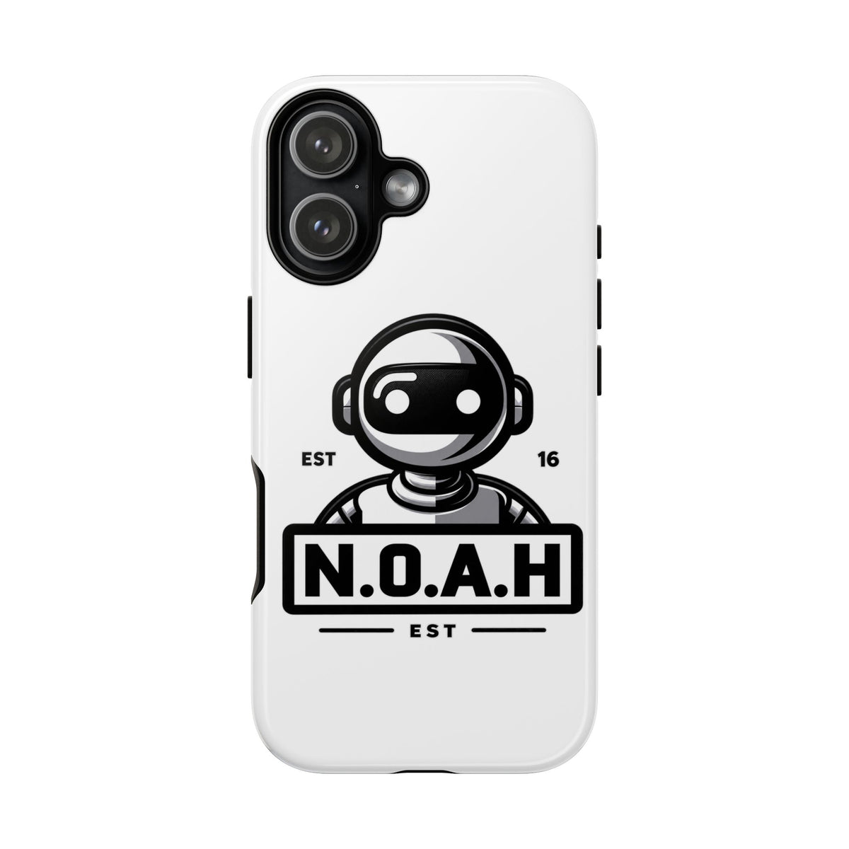 N.O.A.H™ Robot Phone Case — Retro Monochrome Tech Logo Protective Case