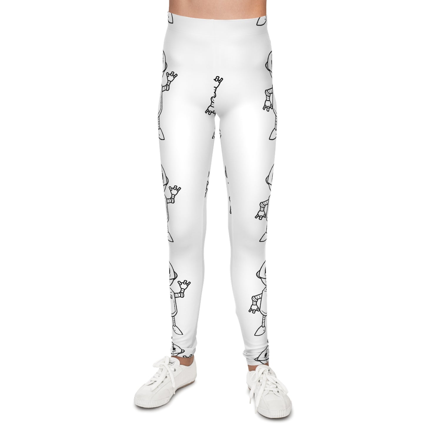 Youth N.O.A.H™ "FIRST" Robot Print Leggings — Cute Monochrome Space Robot Pattern
