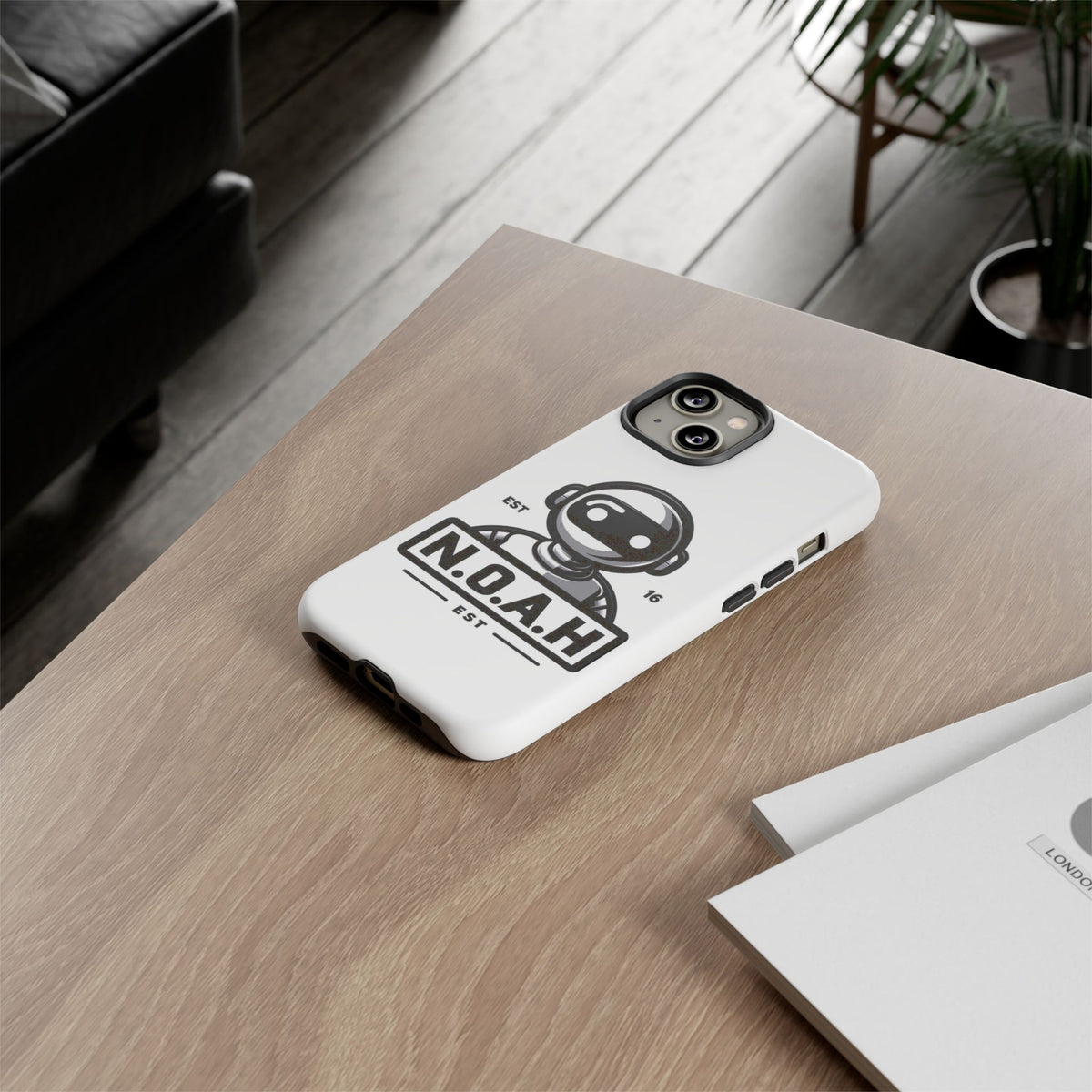 N.O.A.H™ Robot Phone Case — Retro Monochrome Tech Logo Protective Case