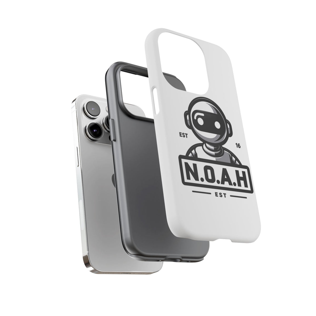 N.O.A.H™ Robot Phone Case — Retro Monochrome Tech Logo Protective Case