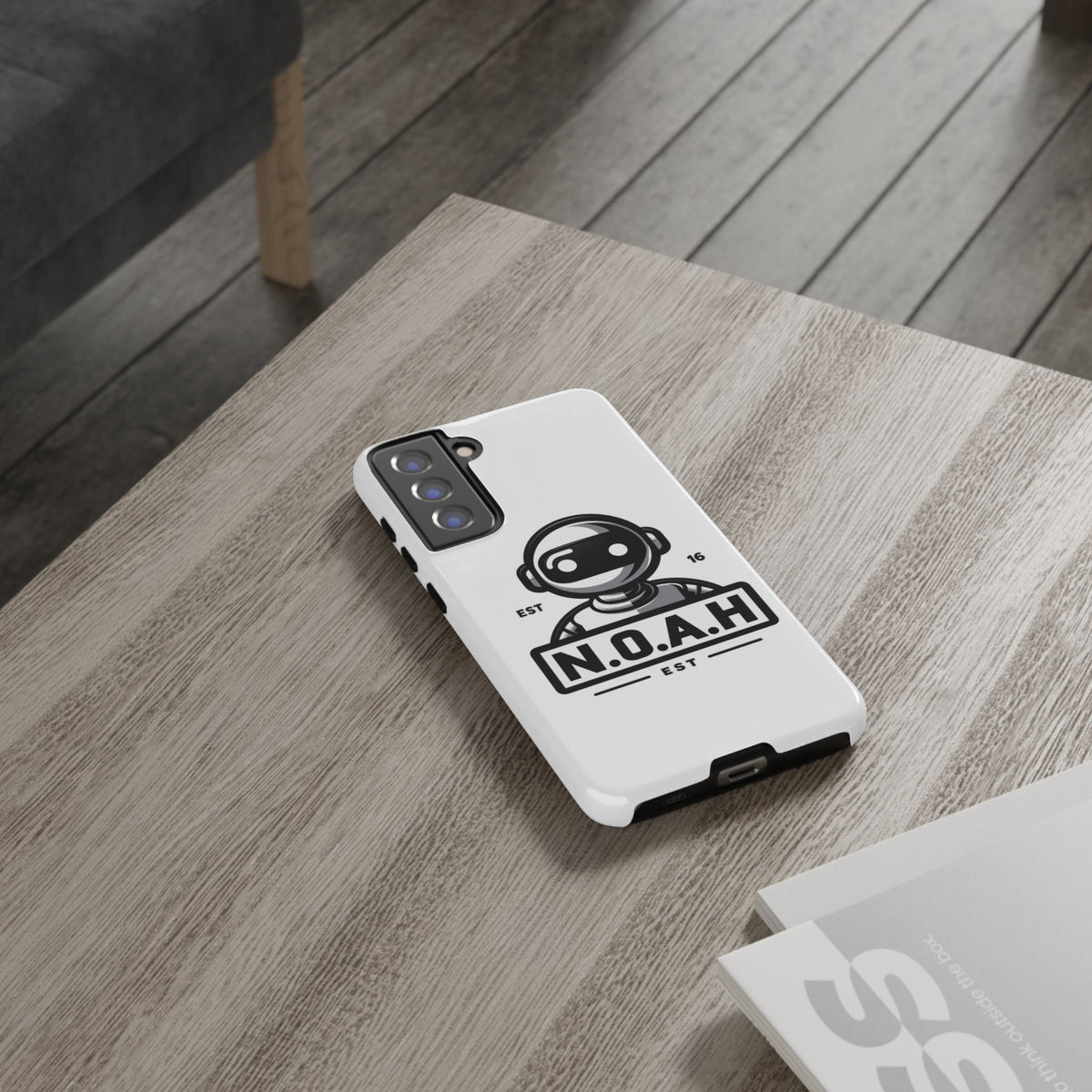 N.O.A.H™ Robot Phone Case — Retro Monochrome Tech Logo Protective Case