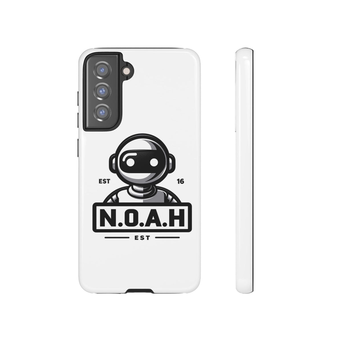 N.O.A.H™ Robot Phone Case — Retro Monochrome Tech Logo Protective Case
