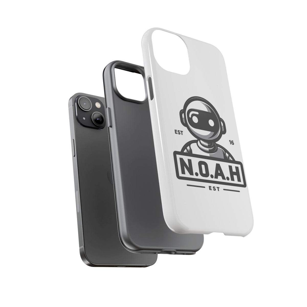 N.O.A.H™ Robot Phone Case — Retro Monochrome Tech Logo Protective Case