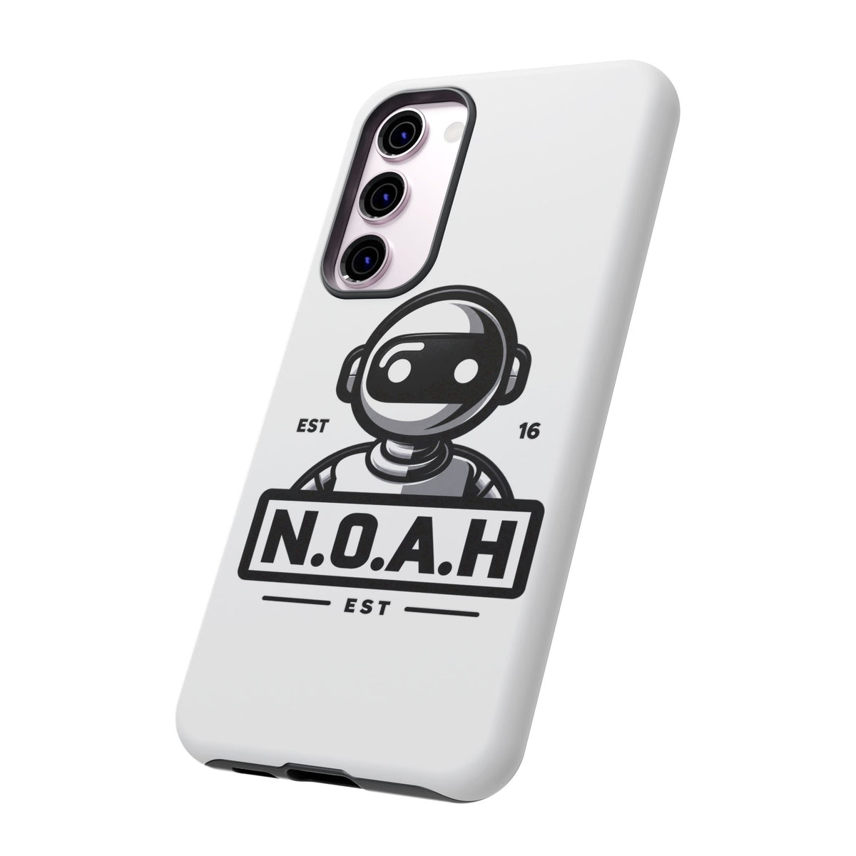 N.O.A.H™ Robot Phone Case — Retro Monochrome Tech Logo Protective Case