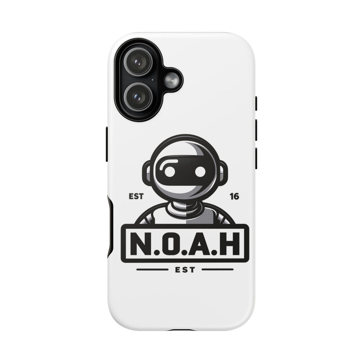 N.O.A.H™ Robot Phone Case — Retro Monochrome Tech Logo Protective Case