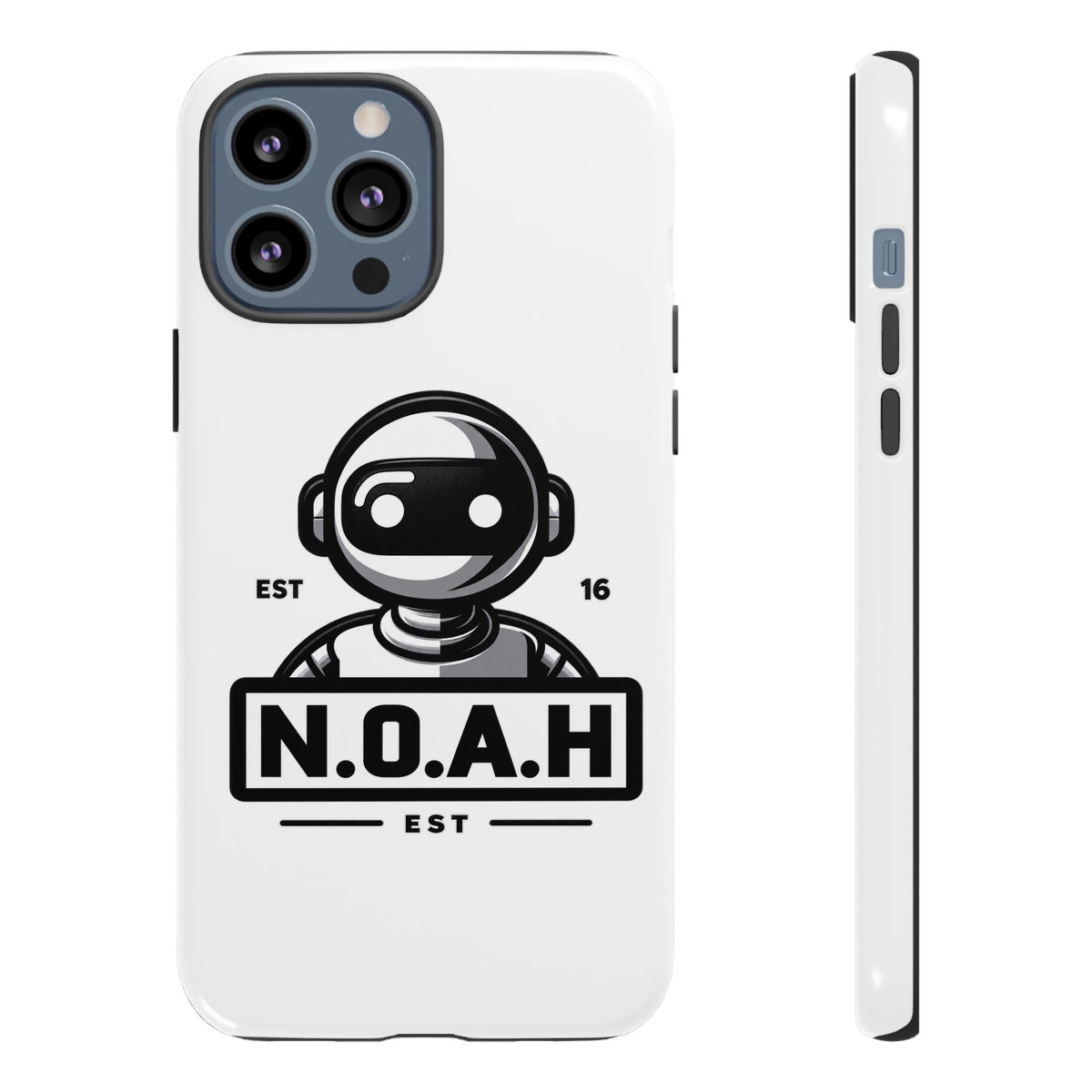 N.O.A.H™ Robot Phone Case — Retro Monochrome Tech Logo Protective Case