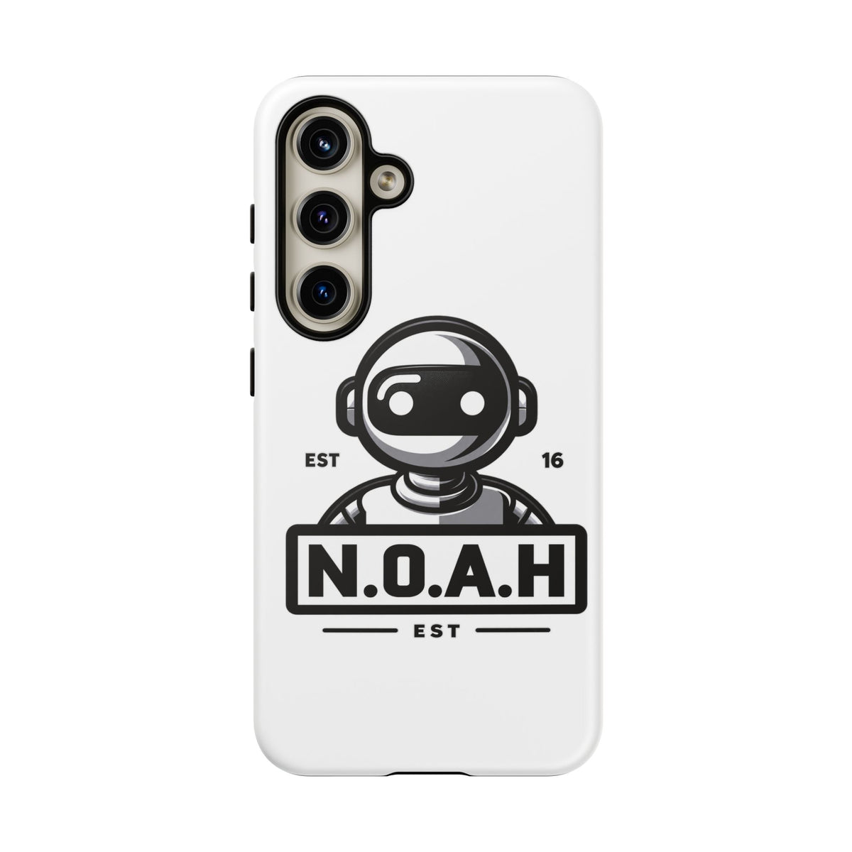 N.O.A.H™ Robot Phone Case — Retro Monochrome Tech Logo Protective Case