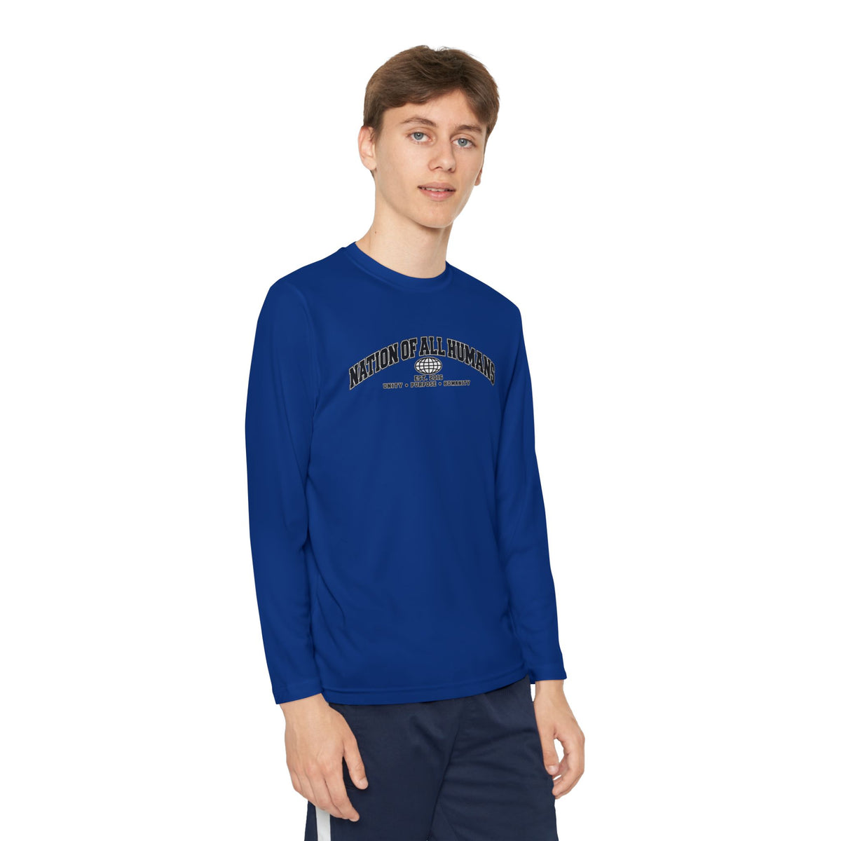 Youth Long Sleeve Tee — Nation of All Humans™ Team Number 26 Personalized Back print