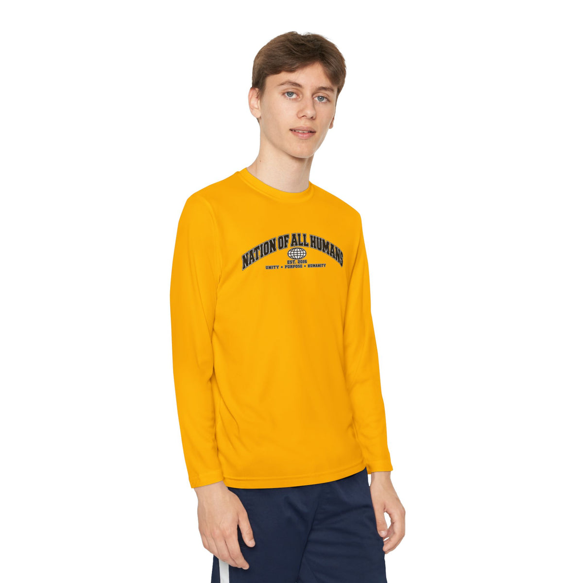 Youth Long Sleeve Tee — Nation of All Humans™ Team Number 26 Personalized Back print