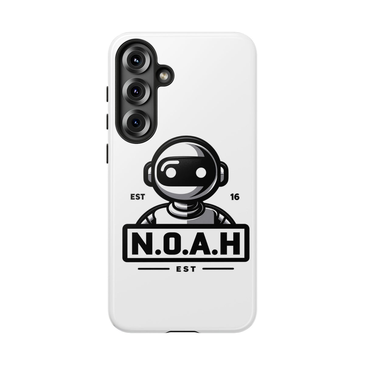 N.O.A.H™ Robot Phone Case — Retro Monochrome Tech Logo Protective Case