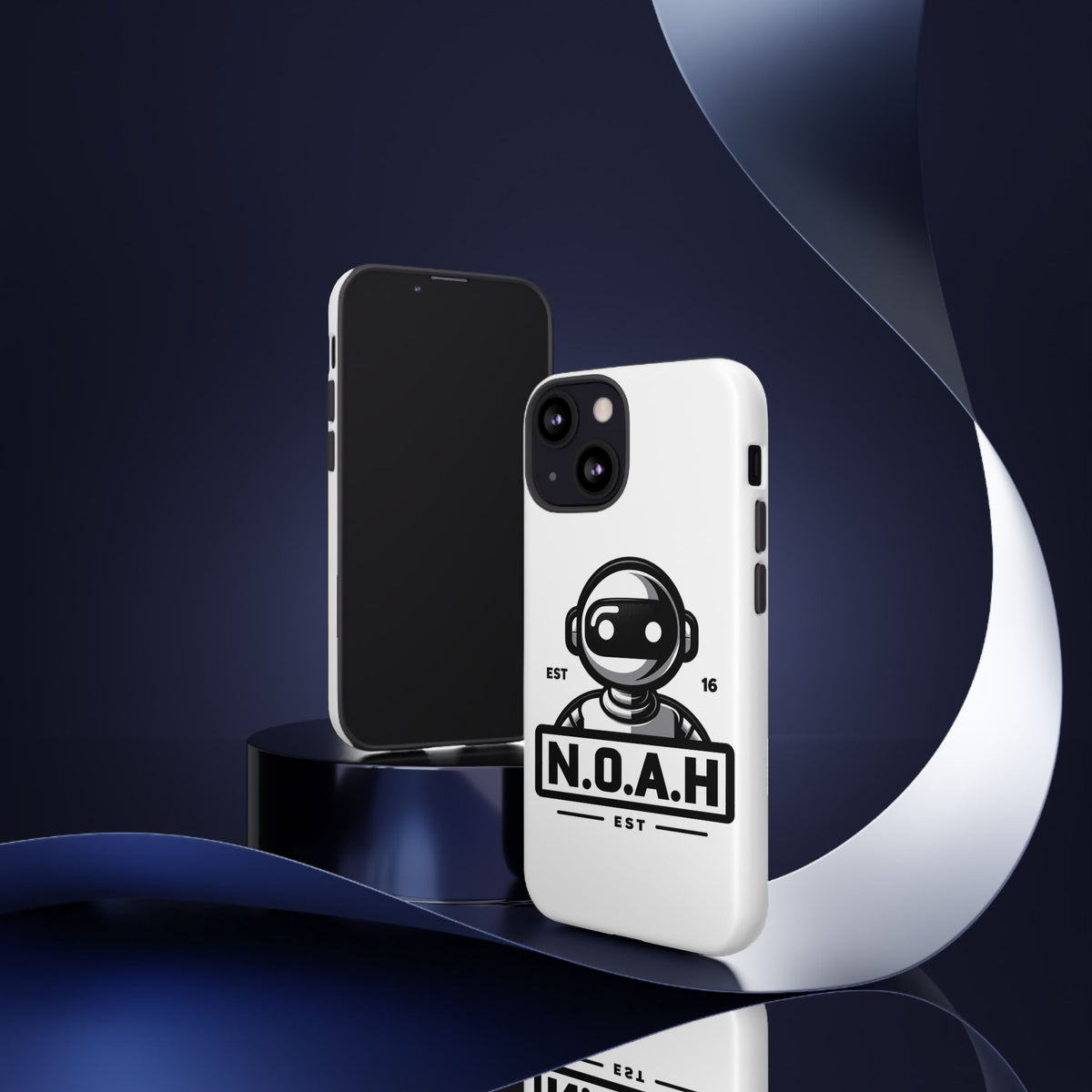 N.O.A.H™ Robot Phone Case — Retro Monochrome Tech Logo Protective Case