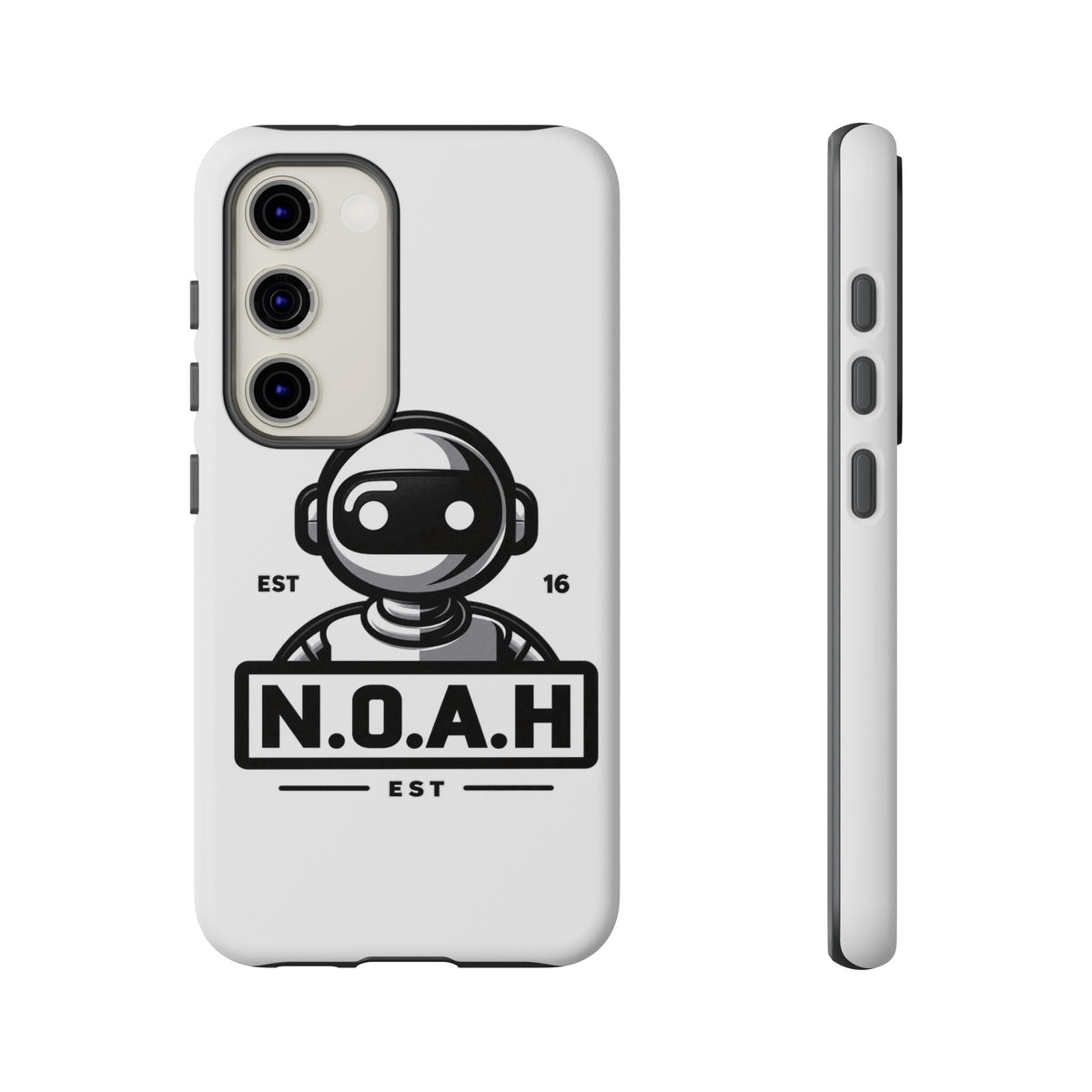 N.O.A.H™ Robot Phone Case — Retro Monochrome Tech Logo Protective Case