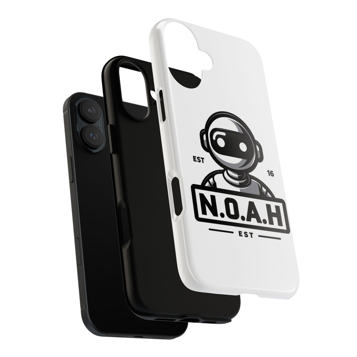 N.O.A.H™ Robot Phone Case — Retro Monochrome Tech Logo Protective Case