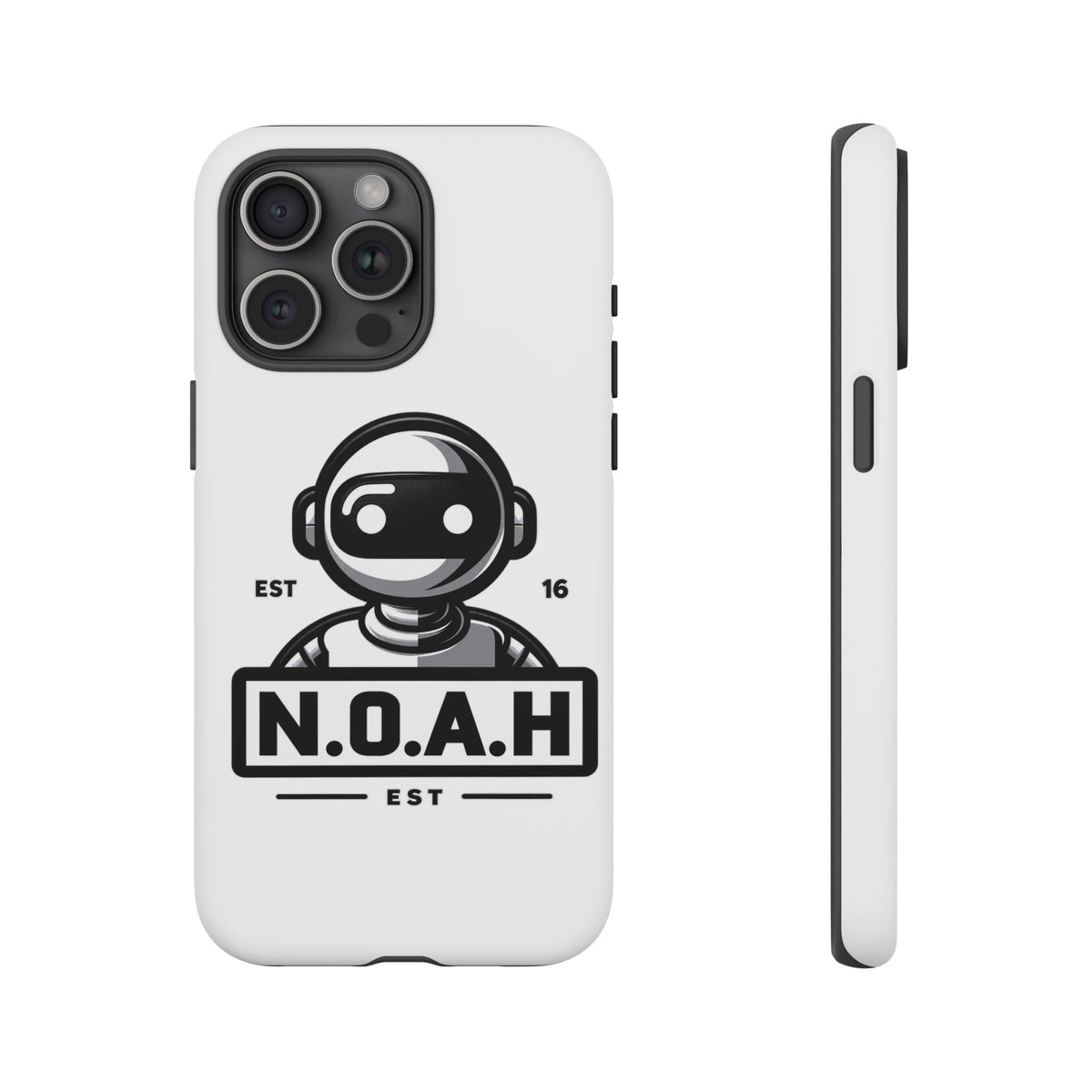 N.O.A.H™ Robot Phone Case — Retro Monochrome Tech Logo Protective Case