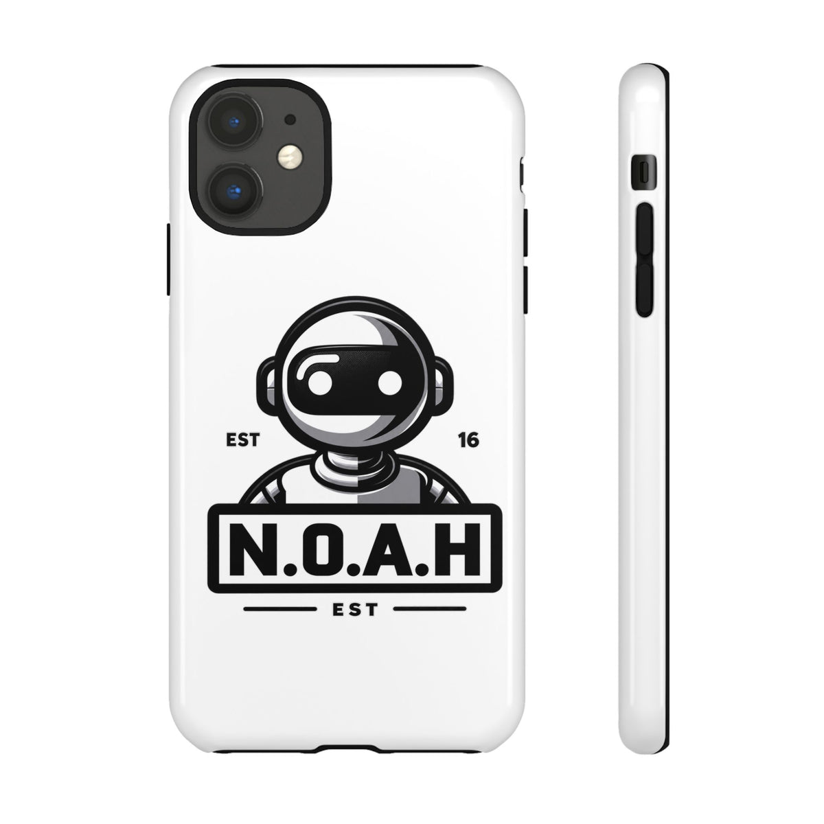 N.O.A.H™ Robot Phone Case — Retro Monochrome Tech Logo Protective Case