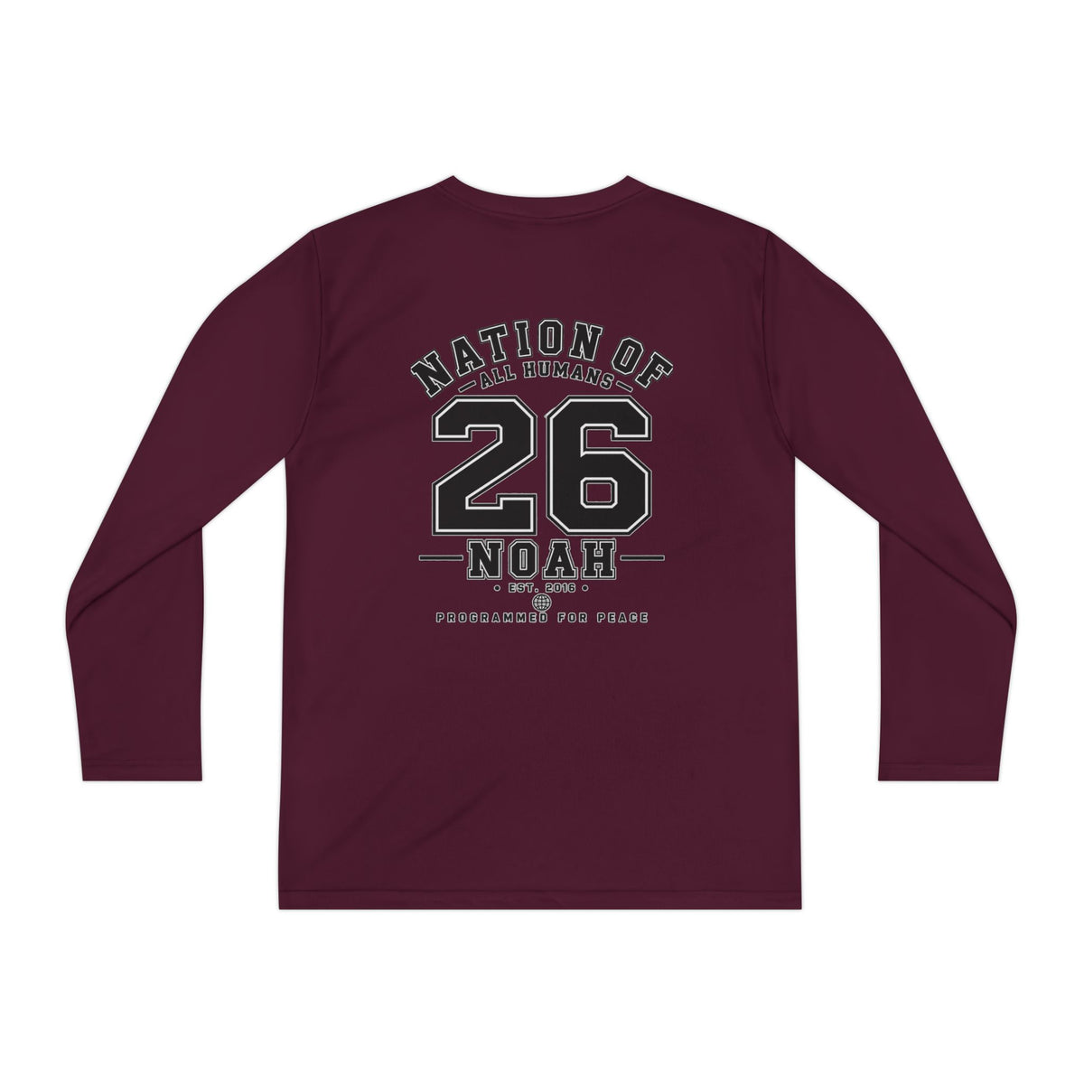 Youth Long Sleeve Tee — Nation of All Humans™ Team Number 26 Personalized Back print
