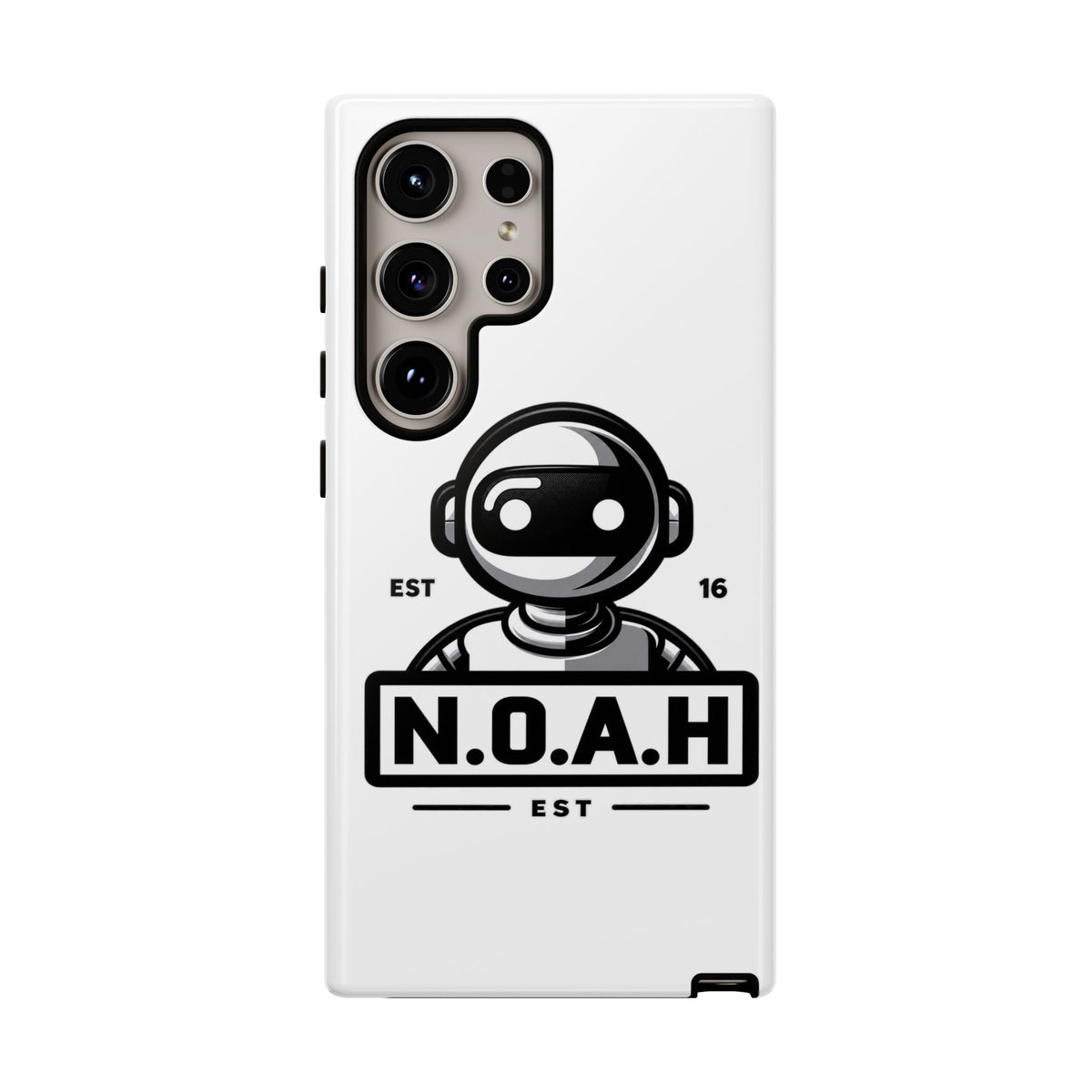 N.O.A.H™ Robot Phone Case — Retro Monochrome Tech Logo Protective Case