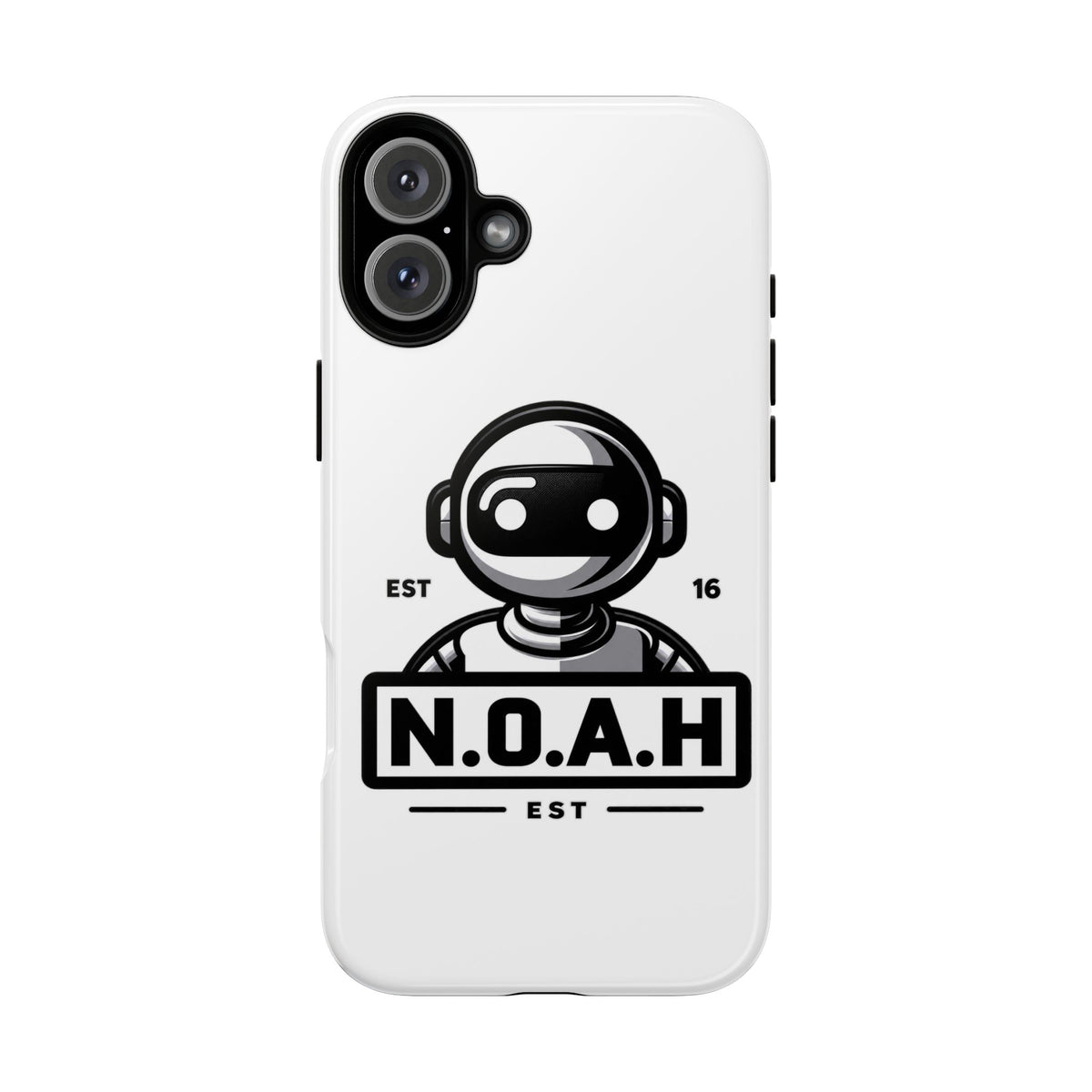N.O.A.H™ Robot Phone Case — Retro Monochrome Tech Logo Protective Case