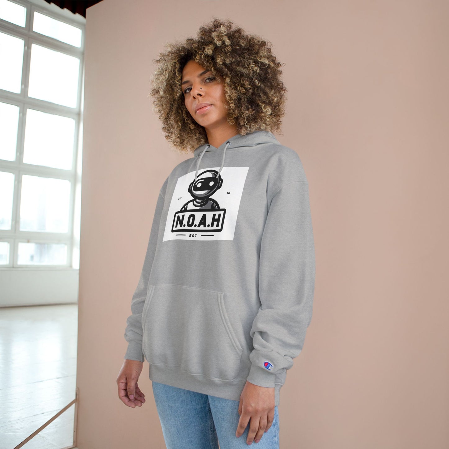 N.O.A.H™ Robot Head Hoodie — Vintage Space Logo Champion Pullover