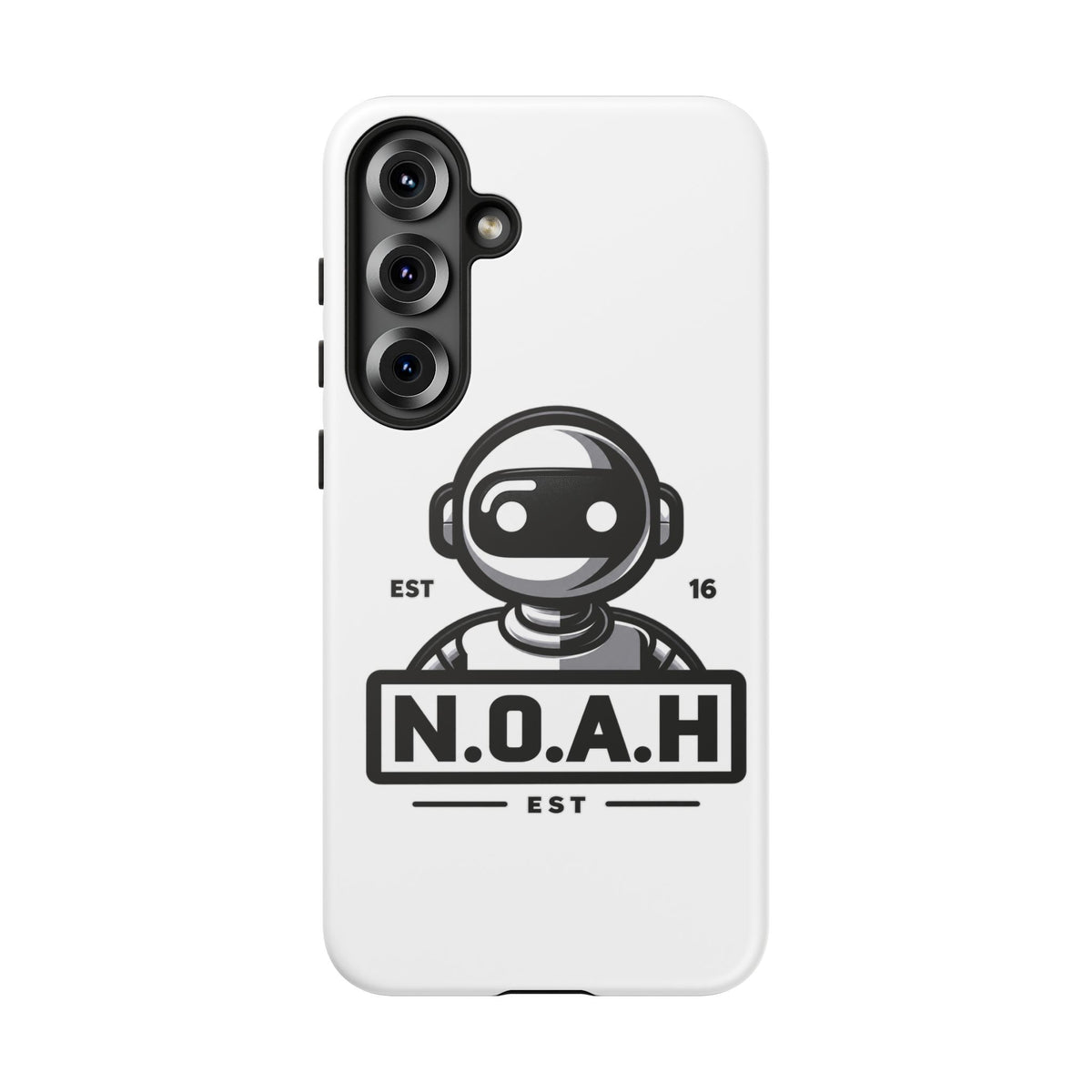 N.O.A.H™ Robot Phone Case — Retro Monochrome Tech Logo Protective Case