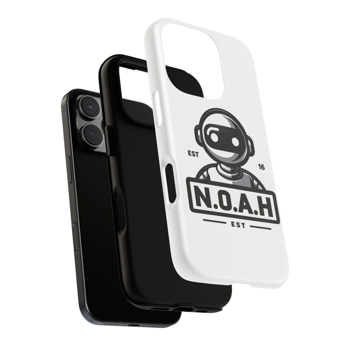 N.O.A.H™ Robot Phone Case — Retro Monochrome Tech Logo Protective Case