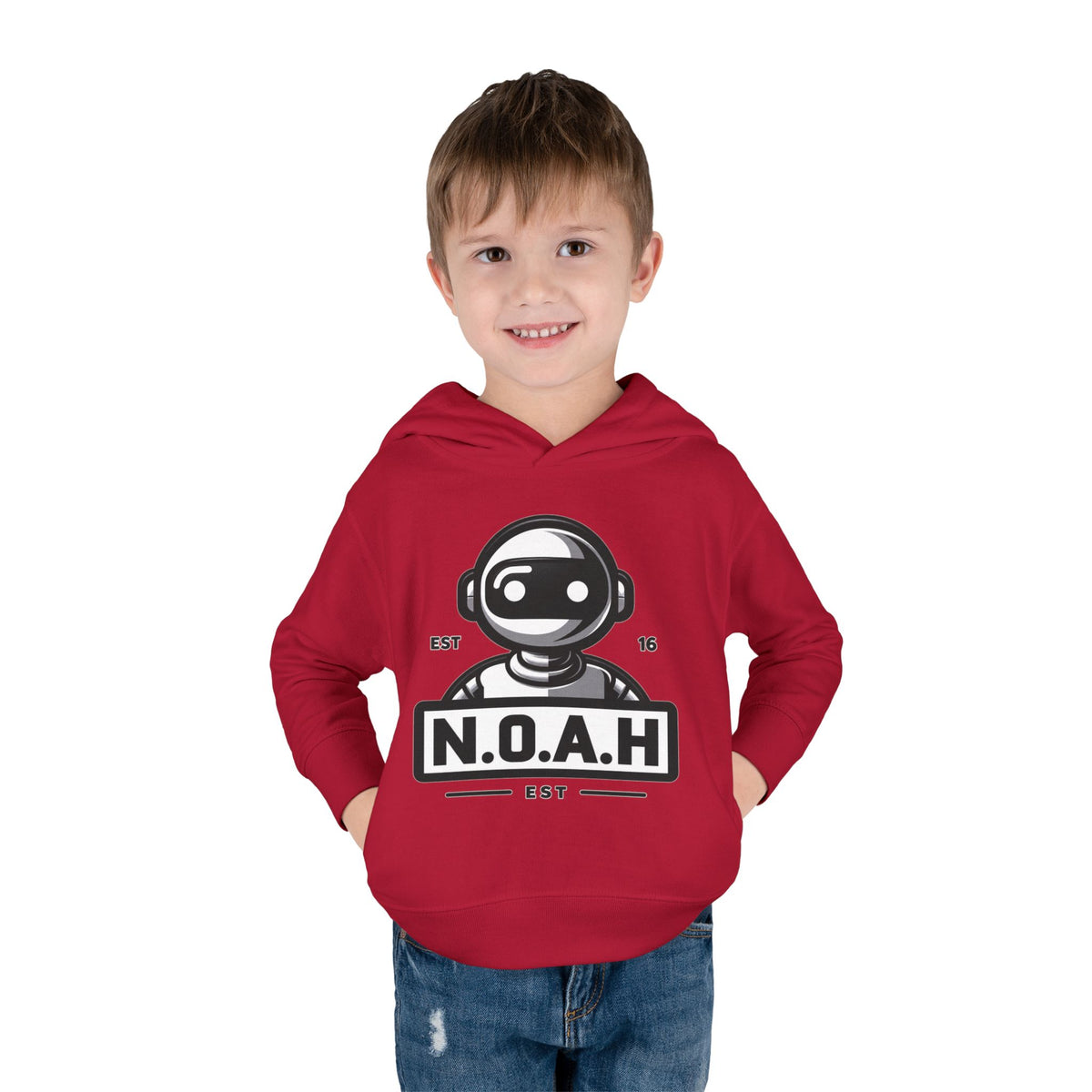 N.O.A.H™ Robot Kids Hoodie — Toddler Pullover with Logo front & Back 'Nation of All Humans' Graphic