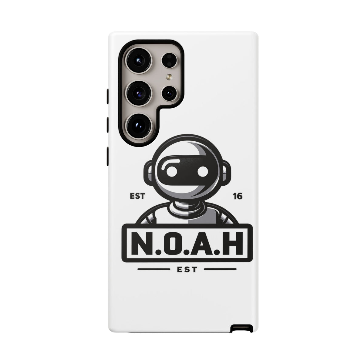 N.O.A.H™ Robot Phone Case — Retro Monochrome Tech Logo Protective Case