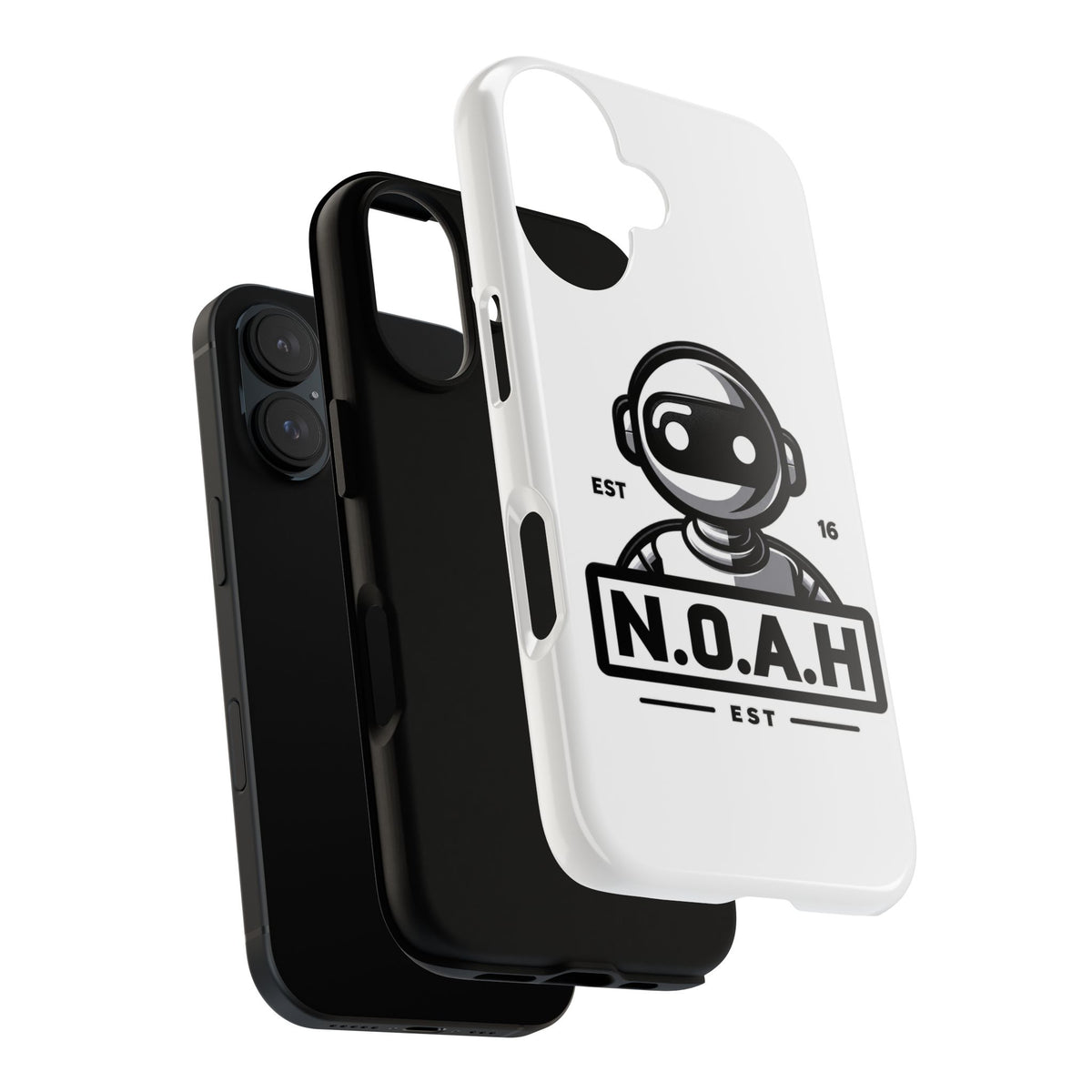 N.O.A.H™ Robot Phone Case — Retro Monochrome Tech Logo Protective Case