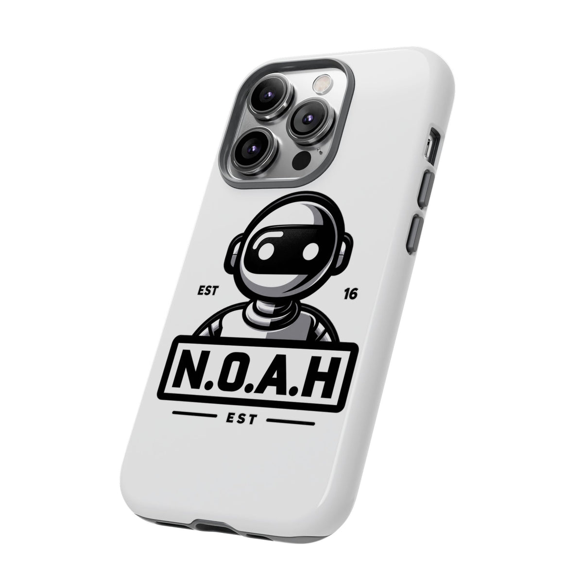 N.O.A.H™ Robot Phone Case — Retro Monochrome Tech Logo Protective Case
