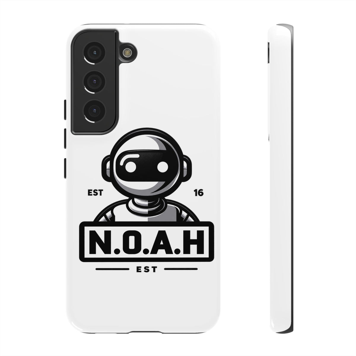 N.O.A.H™ Robot Phone Case — Retro Monochrome Tech Logo Protective Case