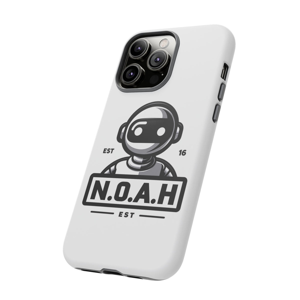 N.O.A.H™ Robot Phone Case — Retro Monochrome Tech Logo Protective Case
