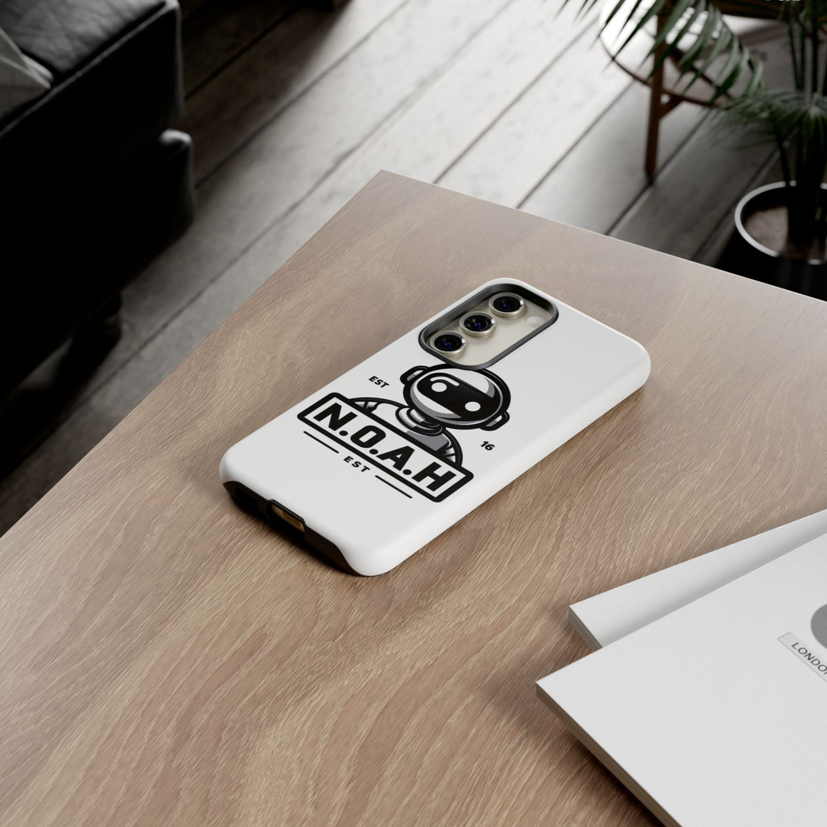 N.O.A.H™ Robot Phone Case — Retro Monochrome Tech Logo Protective Case