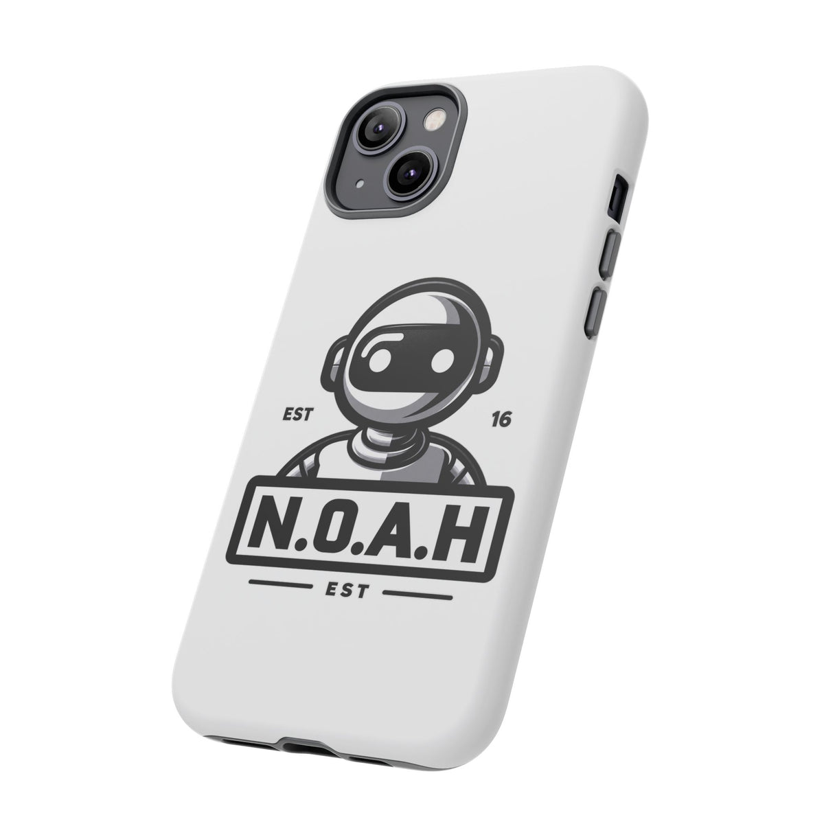 N.O.A.H™ Robot Phone Case — Retro Monochrome Tech Logo Protective Case