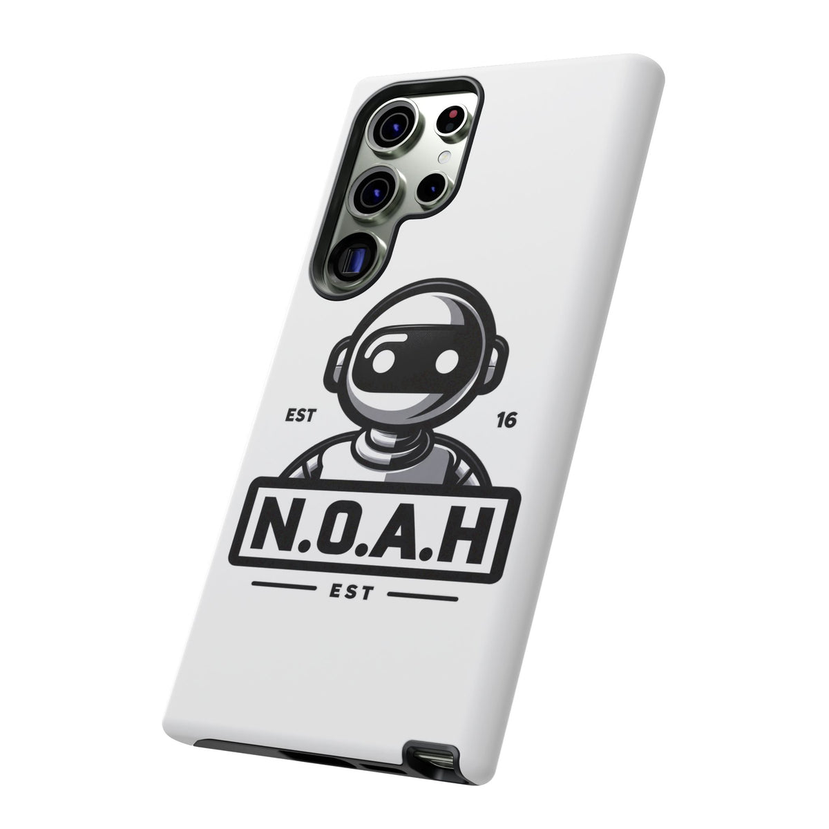 N.O.A.H™ Robot Phone Case — Retro Monochrome Tech Logo Protective Case