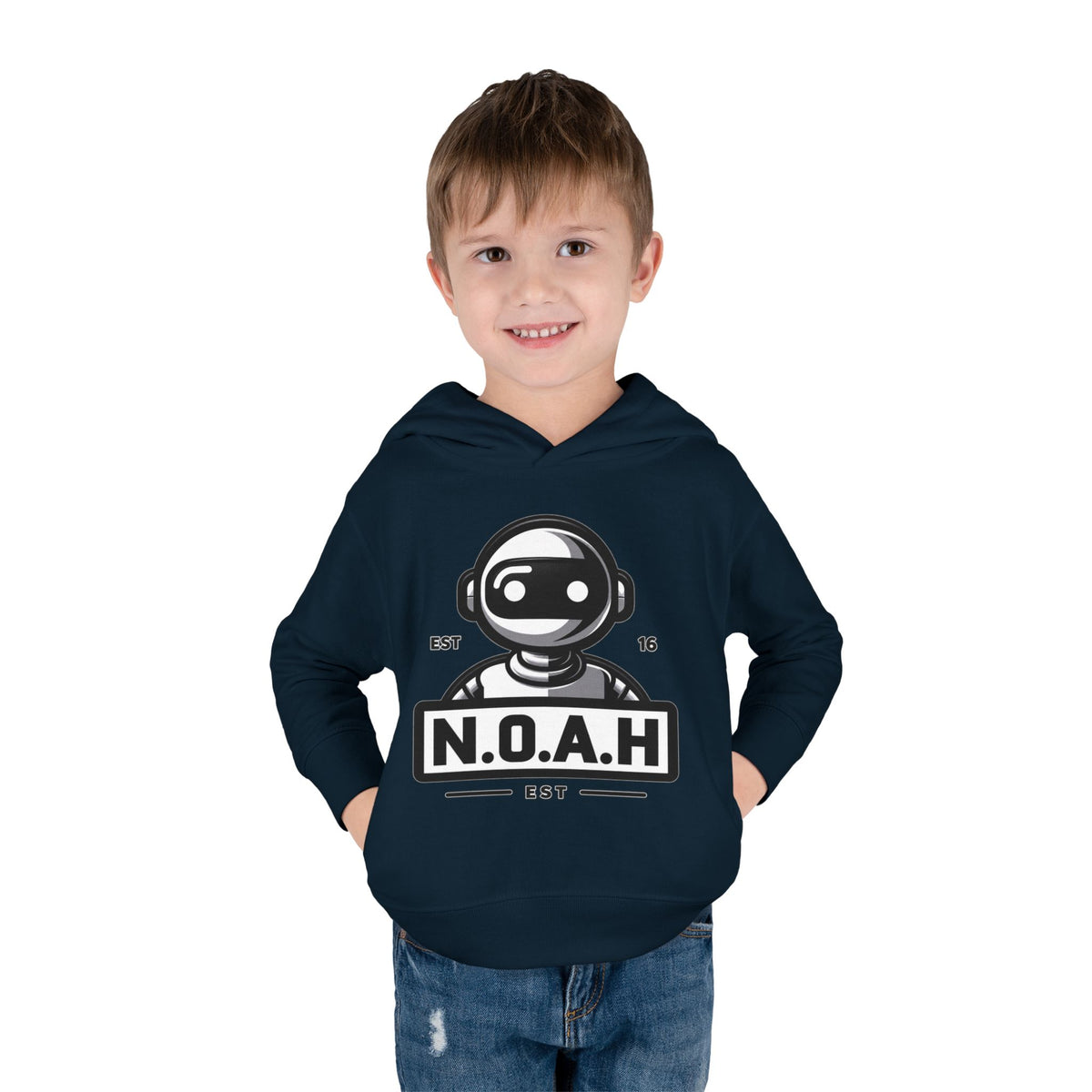 N.O.A.H™ Robot Kids Hoodie — Toddler Pullover with Logo front & Back 'Nation of All Humans' Graphic