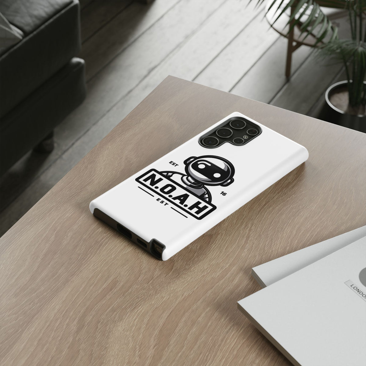 N.O.A.H™ Robot Phone Case — Retro Monochrome Tech Logo Protective Case