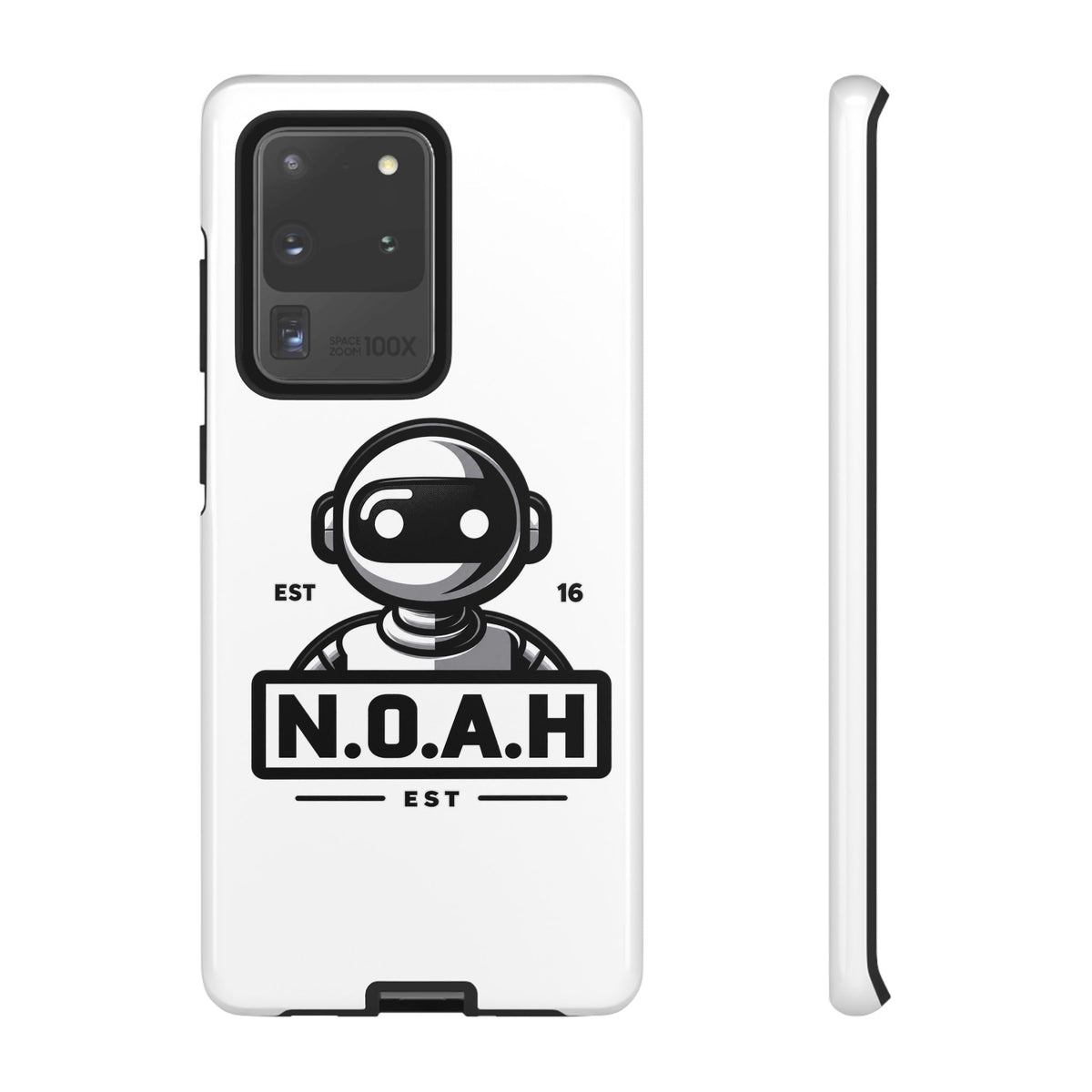 N.O.A.H™ Robot Phone Case — Retro Monochrome Tech Logo Protective Case
